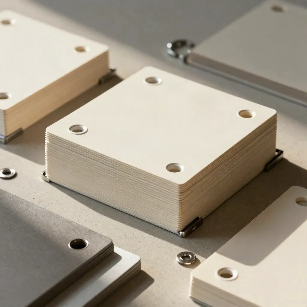 Overhead premium still life of launch kit cards, brackets, grommets and foam separators on pale concrete.